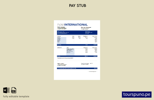 Plantilla de nómina de Hotel International lista para imprimir